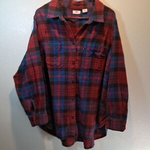 Levi's‎ Women's 2XL Red Cabernet Plaid Flannel Shirt Relaxed Fit Patch Pockets